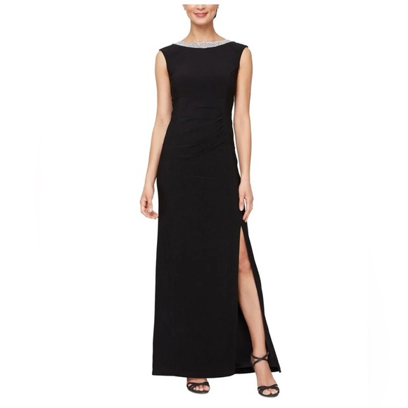 Alex Evenings Black Embellished Neck Gown Sleeveless Size 10 NWOT - Picture 1 of 13